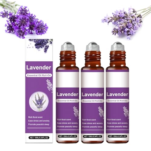 Aceite esencial de lavanda Roll-On, 100 % puro natural, aceite de aromaterapia premium para relajación, masaje, difusor, velas y fabricación de jabón, aroma calmante de lavanda (3 unidades)