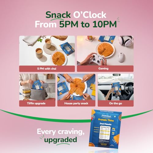 Image of Prolicious Healthy Protein Thin Chips| 10g Protein & 5g Fibre Per Pack Per Pack Per Pack |Vegan Snack| Gluten Free |Jain|No Maida |No Palm Oil| 50g (Pack of 3)| Desi Masala