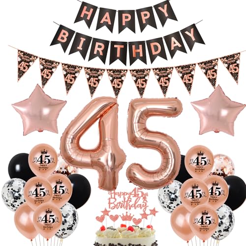 nero oro rosa palloncini decorazioni 45 anni compleanno donna oro