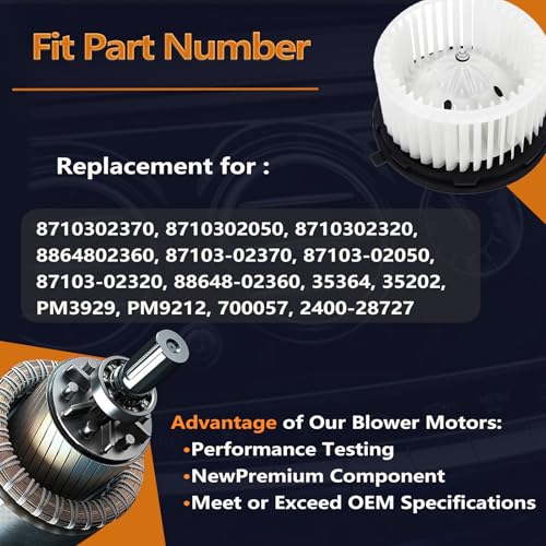 Image of HVAC A /C Heater Blower Motor Compatible with 2003 2004 2005 2006 2007 2008 Toyota Corolla /Matrix - Replaces PM9212 700057