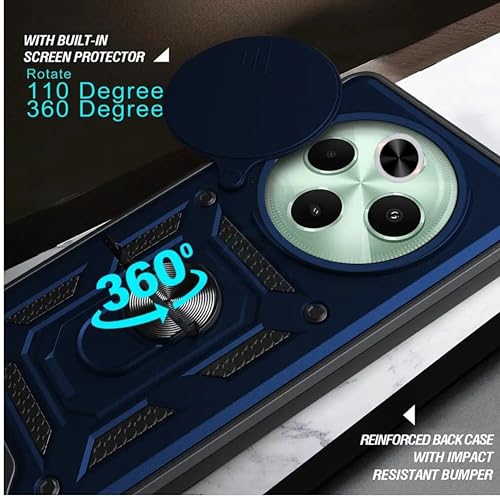 Image of Designerz hub iQOO Z10 5G Back Cover | Heavy Duty Hybrid Case with 360 Degree Rotating Finger Ring Holder + Slider Shutter Camera Protection Case for iQOO Z10 5G - Blue