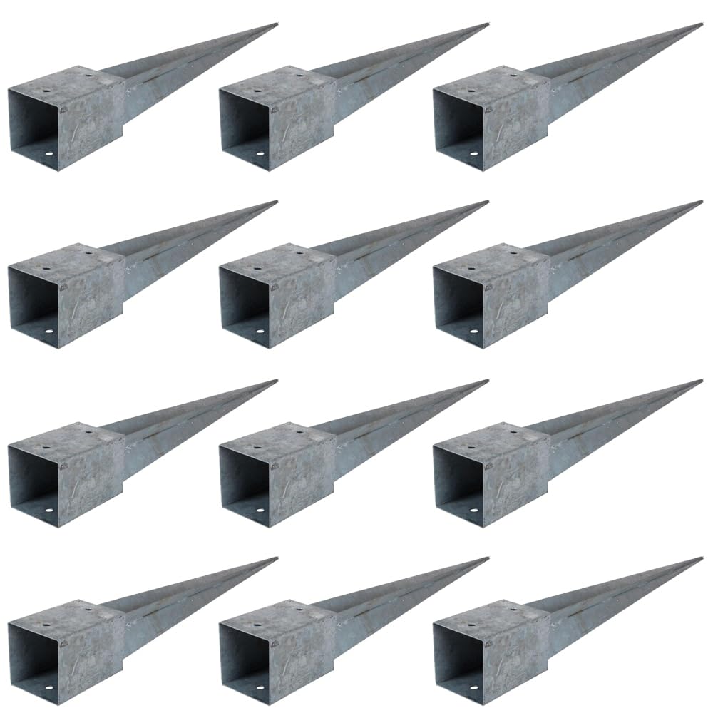 Einschlagbodenhülse 7x7 cm 12er Set – feuerverzinkte Bodenhülsen aus Stahl 70x70x700 mm, Pfostenhülse zum Einschlagen ohne Beton, Erdhülse für Zaunpfosten