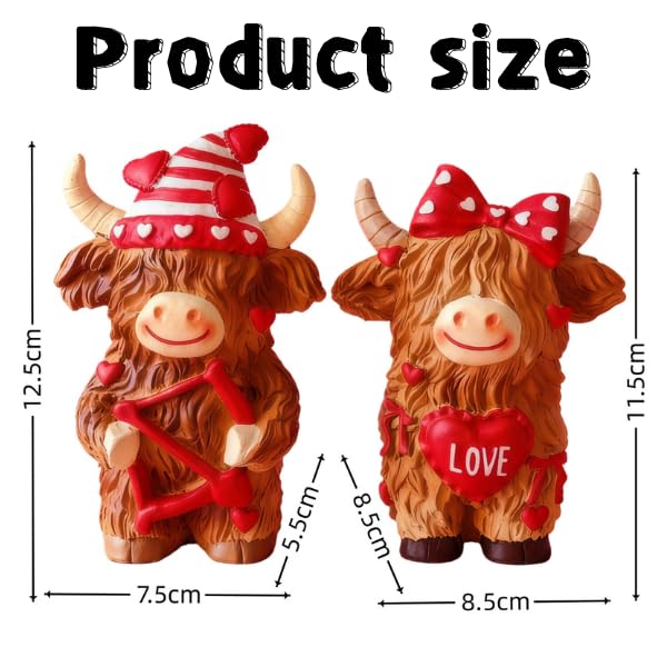 Estatuas decorativas de toro Highland para San Valentín, 2 piezas miniatura 2