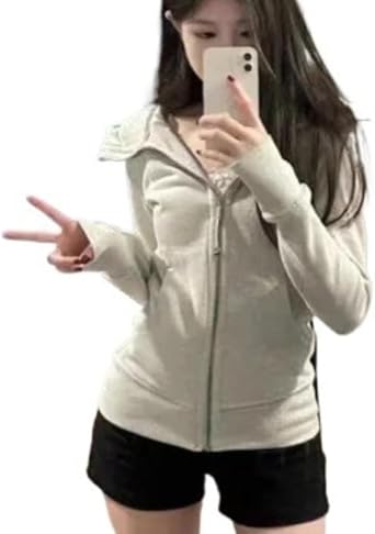 Womens Grunge Slim Fit Hoodie Vintage Emo Zip-Up Sweatshirt Acubi Hooded Jacket Gothic Punk Long Sleeve Streetwear
