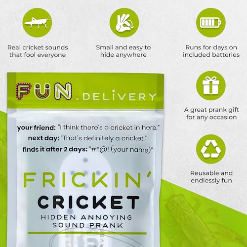 FUN delivery Frickin’ Cricket – Hidden Chirping Sound Prank Device for Adults, Offices, Parties – Realistic Annoying Noise Maker Gag Toy with Irregular Sounds