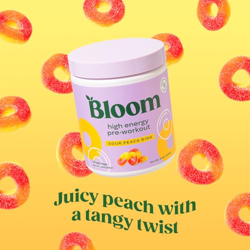 Image of Bloom Nutrition High Energy Pre Workout Powder, Amino Energy with Beta Alanine, Ginseng & L Tyrosine, Natural Caffeine Powder from Green Tea Extract, Sugar Free & Keto Drink Mix (Sour Peach Ring)