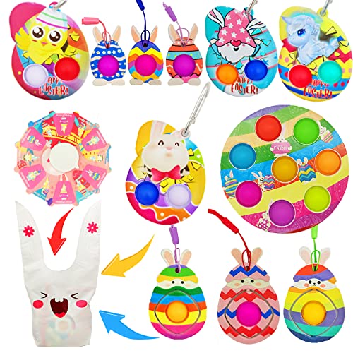12pack Easter Simple Dimple Fidget Toys Pack-Fidget Popper Toys Set with Easter Bunny Simple Dimple,Happy Easter Spinners,Easter Popitsfidgets,Popits Bubble Kit for Easter Basket Stuffers with Lanyard