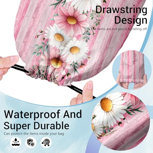 Image of Wooden Floral Gymnastics Drawstring Bags Lightweight Gymnasts Grip Bag Pink Storage Pouch