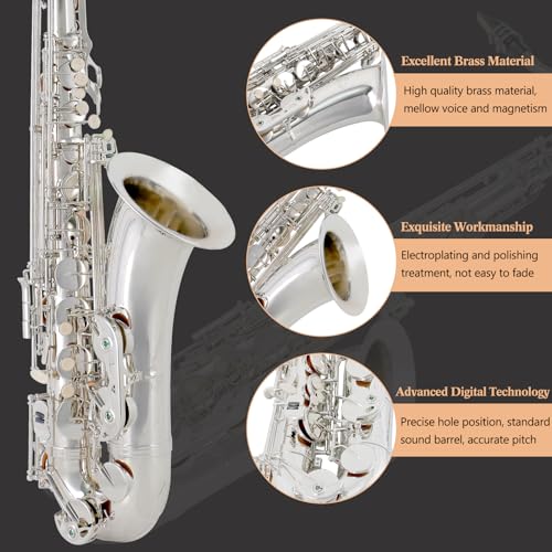 eastrock nickel tenor saxophone b flat tenor sax professional tenor saxophone for beginners students kids and musicians with carrying casemouthpiecereedscushion padscleaning kitneck strap