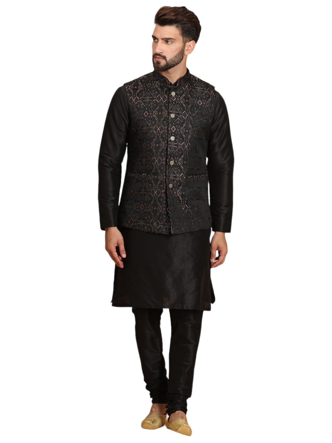 EthluxisMen's Kurta Churidar Pyjama with Nehru Bandhgala Jacket