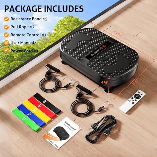Image of Vibration Plate Exercise Machine, 130 Levels Full Body Workout Vibrating Plate for Lymphatic Drainage Weight Loss, 450 Lbs Capacity Shake Platform with Resistance Bands Bluetooth for Women Men