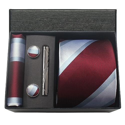Image of Striped Plaid Polka Dot Mens Tie Formal Necktie Pocket Squares Ties Clips Cufflinks Classic for Men Set