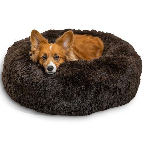 Image of Best Friends by Sheri The Original Calming Donut Dog Bed for Medium Dogs up to 45 lbs, Shag Faux Fur, Dark Brown, 30 inch x 30 inch