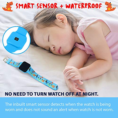 Potty Training Timer Watch With Flashing Lights And Music Tones - Water Resistant, Rechargeable, Dinosaur Pattern Colorful Band, Discreet, Smart Sensor, Potty Training Watch