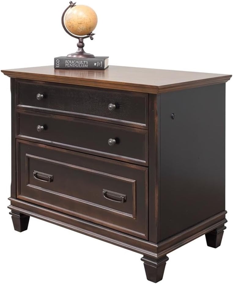 BOWERY HILL 3 Drawers 31" Lateral Black Wood Filing Cabinet Pre-Assembled Stationary Legal/Letter Size for Home, Office