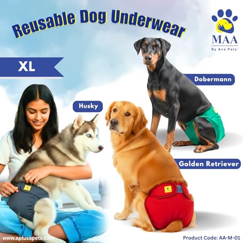 Image of A+a Pets' MAA' Cotton Dog Underwear Diaper Combo - Stretchable, Comfortable, Washable & Reusable (XL, Red Set)