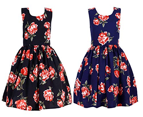 Image of Casual Frock for Baby Girls,Blue Printed and Olive Printed,Pack of 2