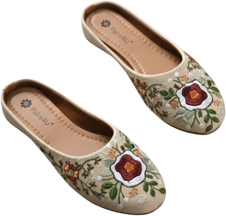 Women Embellished Ethnic Mules Canvas Upper with Embroidered Pattern