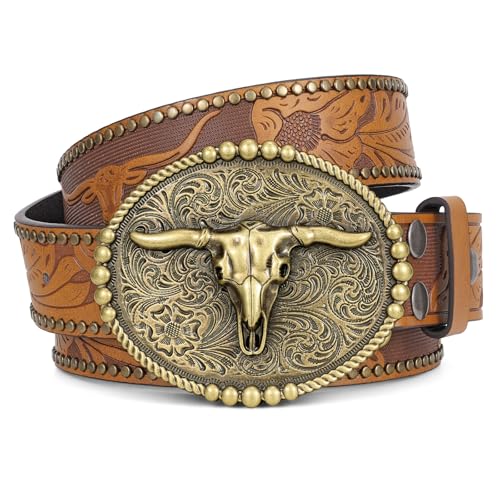 XIAOWU Western Kunstleder Gürtel für Damen Herren Cowboy Cowgirl Attraktive Schnalle Retro Geprägter Kostüm Gürtel