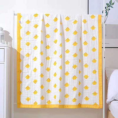 Image of Kassy Pop Printed 6 Layer Bamboo Muslin Blanket Cum Swaddling Towel for Baby, Toddlers | 70% Bamboo, 30% Cotton | AC Quilt, Multi-Purpose Blanket | Toxin Free | 110cm x 110cm (Yellow Duck Print)