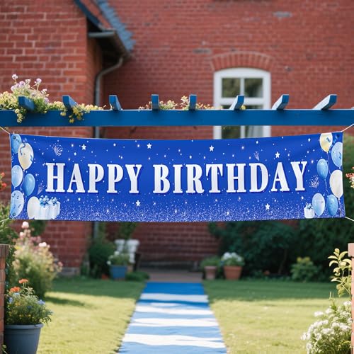 Blue Happy Birthday Banner for Boys and Girls - Vibrant Blue Birthday Decorations with Durable Design-Jumbo 118x20 Inch Reusable Party Decor for Indoor/Outdoor Celebrations