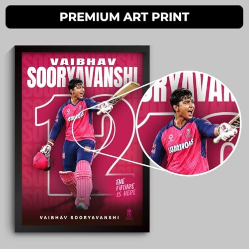 Image of Funk You Store Vaibhav Sooryavanshi Framed Poster | Vaibhav Sooryavanshi 12 Wall Art | RR Edition | Cricket Legend | Premium Sports Decor for Cricket Fans | Motivational Wall Poster (F 181)