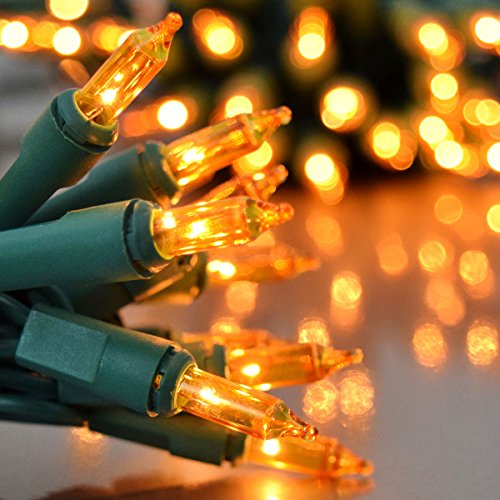 dobar Holiday Essentials Ultra-Brite Gold Lights on Green Wire - Indoor/Outdoor Use - Set of 100 - UL Listed