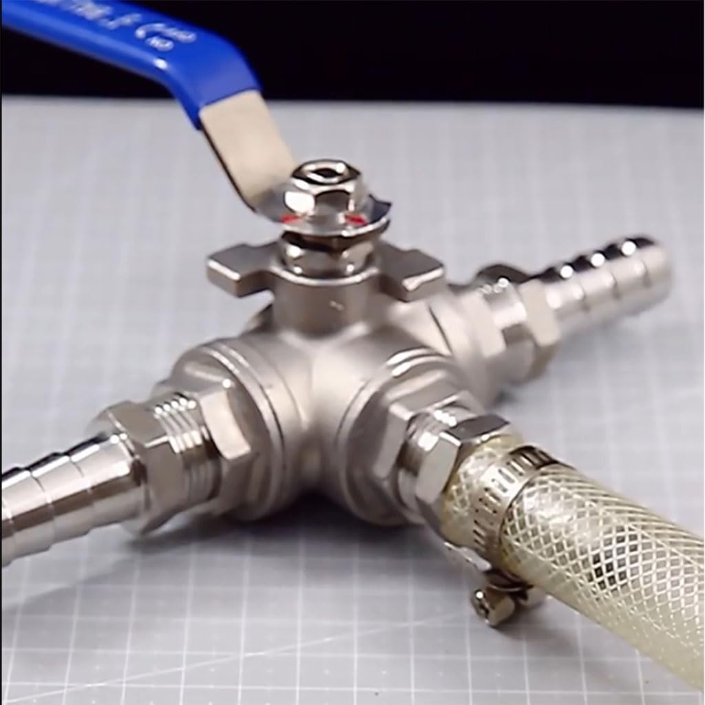 Válvula de bola de 3 vías con puerto en T de acero inoxidable 304 - Conector de lengüeta for manguera for agua, aceite - 6 mm a 20 mm(16mm)