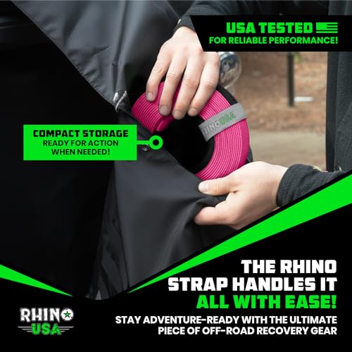 Image of Rhino USA Recovery Tow Strap (2 inch x 20') - 20,024lb Break Strength - Emergency Recovery Strap Tow Rope for UTV, ATV & More - Heavy Duty Towing Strap for Offroad 4x4 Use - Compatible with RZR and Can-Am