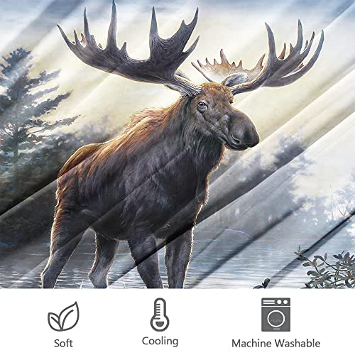 Hommomh Animal Bedding Duvet Cover Set Northern Moose Print For Kids Boy Girl Teen, 1 Duvet Cover With 2 Pillowcases, Easy Care, Queen Size #TOP4