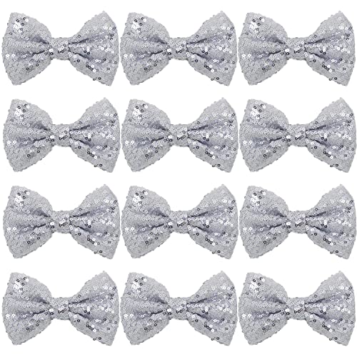 12 piezas moños de lentejuelas para niñas con clip de cocodrilo