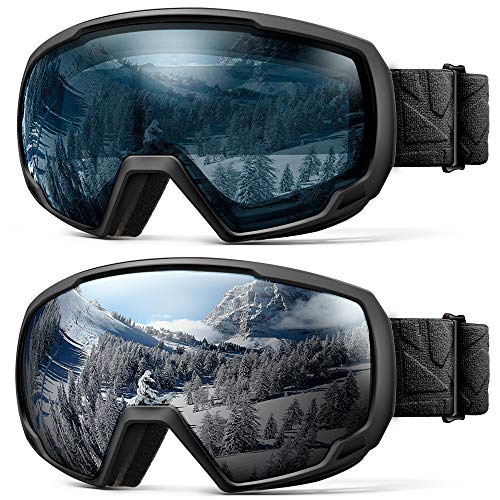 OutdoorMaster Kids Ski Goggles, Snowboard Goggles - Snow Goggles for Kids,Youth with Anti-fog 100% UV Protection Spherical Lens Helmet Compatible for Boys Girls - Black/Grey + Black/L.Blue