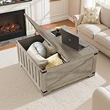 HOSTACK Farmhouse Coffee Table with Storage, 35.4' Square Center Table with Hinged Lift...