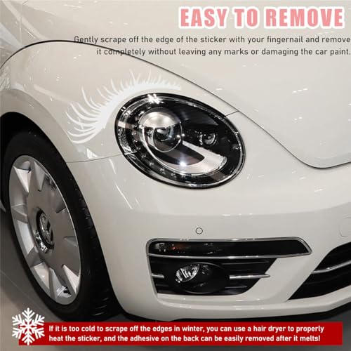 Image of Ohleats 2PCS Car Headlight Eyelash Stickers, Funny Cute Fake Eyelashes Bumper Window Decal, Waterproof Decoration Sticker for Auto Body Headlamp, Universal Exterior Car Accessories (White)