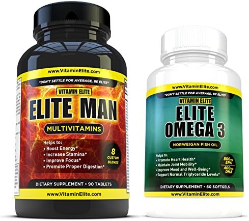 Elite Man Multivitamins Power Pack - Advanced Mens Multivitamin Formula Helps Boost Energy and Elite Omega 3 for Heart Health - Buy Them Together and Save - 30 Day Supply