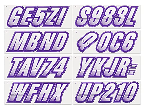 Image of STIFFIE Techtron White /Purple 3 inch Boat & PWC Registration Decals • Numbers Letters Stickers