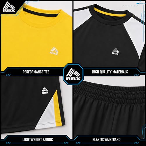 Image of RBX Boys Short Sets - 3 Piece Active Performance Short Sleeve Athletic Shirts and Gym Shorts With Elastic Waistband (4-12)