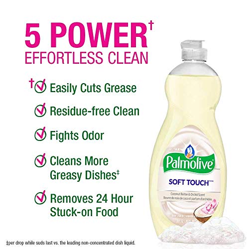 Palmolive Ultra Soft Touch Liquid Dish Soap | Soft Touch On Hands | Tough-On-Grease | Concentrated Formula | Coconut Butter & Orchid Scent - 20 Ounce Bottle (Pack Of 3) #TOP4