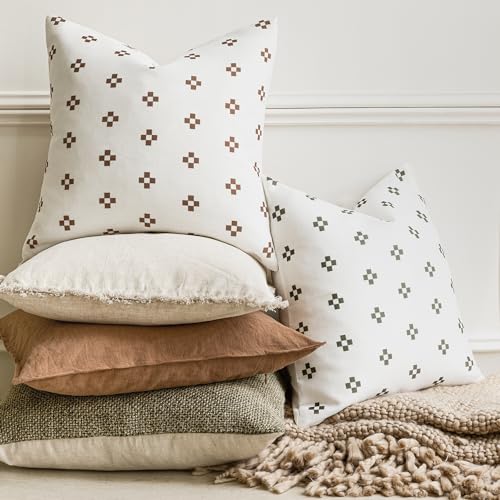 Foindtower Pack of 2, Decorative Modern Accent Throw Pillow Covers Print Farmhouse Cushion Case Boho Home Decor for Chair Couch Sofa Bedroom Living Room 20x20 Inch White and Hazel - Image 6