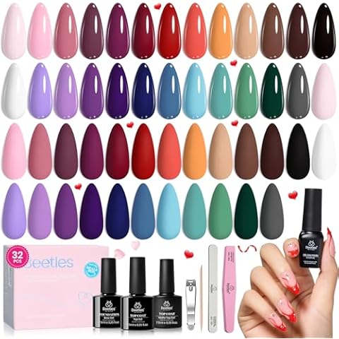 beetles Gel Polish 25 Colors Spring Summer Gel Nail Polish Set Pink Gel Nail Red Nude Brown Purple Burgundy Nail Art with 3Pcs Base Top Coat Urban Rhythm Collection DIY Salon Manicure Gift for Women Cover