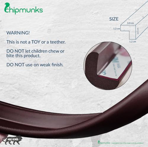 Image of Chipmunks Baby Proofing Edge Guard for Kids Safety, Good Quality, Minimal Wrinkle, Zero Damage to Furniture Upon Installation, Made in India Rubber Edge (60g /mt Dense, 2mts, L- Shape, Brown)