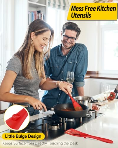 Image of BUNDLEPRO Silicone Cooking Spoons for Nonstick Cookware, One-Piece, 2 Pack