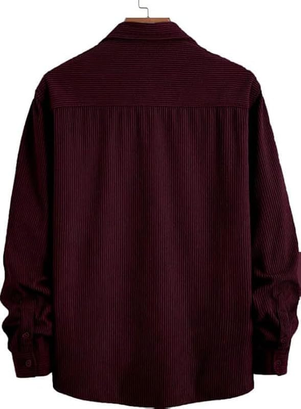 Image of DEELMO Men's Full Sleeve Corduroy Shirt | Stylish Textured Casual Button-Down Shacket for Autumn Winter | Dual Pocket Front Design | Ideal for Layering and Daily Outfits
