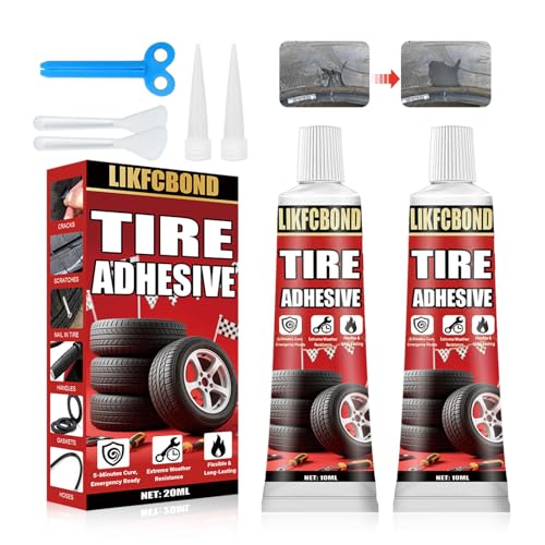 LIKFCBOND Tire Repair Adhesive, 20ml Tire Rubber Cement Kit, Sidewall Repair Glue, Black Tire Repair Glue for Bike, Motorcycle, Car, Jeep, Truck (0.67floz)