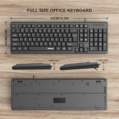 Image of Wired Computer Keyboard, Full Size USB Quiet Keyboard with Number Pad,Slim Compact Soft Basic Laptop Keyboard for Windows PC Office Desktop (Black) | Slim Compact Basic Keyboard, USB Plug-and-Play, Budget Quiet Corded Keyboard, for Laptop Windows PC Office Desktop (Black)