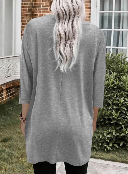Poetsky Womens 3/4 Sleeve Tunics or Tops to Wear with Leggings Long Shirts Blouses with Pockets S-3XL - Image 2