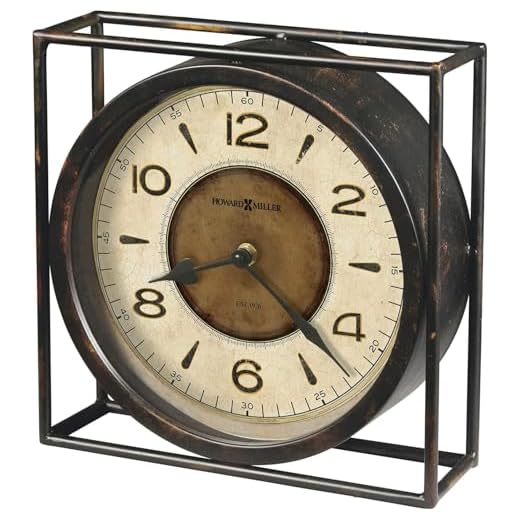 Howard Miller Kayden Mantel Clock 635-230 – Weathered Finish Wrought Iron Frame, Aged Off-White Dial, Black Arabic Numerals, Vintage Home Décor, Quartz Movement