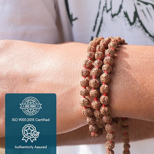 Image of Vado 5 Mukhi Rudraksha Mala 108 Panchmukhi Beads with Certificate 4mm (Brown)
