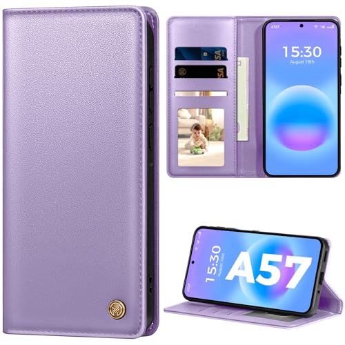 Étui Samsung Galaxy A57 5G AIMOYU en cuir violet avec porte-cartes
