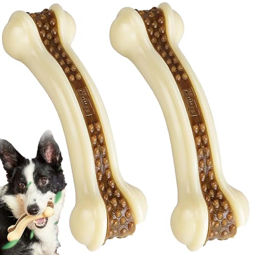 SPEREELER Dog Chew Toys for Aggressive Chewers, 2 Pack Real Beef Flavor,Indestructible Dog Teething Chew Toys for Large/Medium/Small Puppies Breed,Tough Pet Toy with Durable Nylon